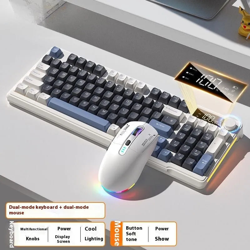 Wireless Bluetooth keyboard and mouse combo with mechanical-style keys in blue and white colour scheme