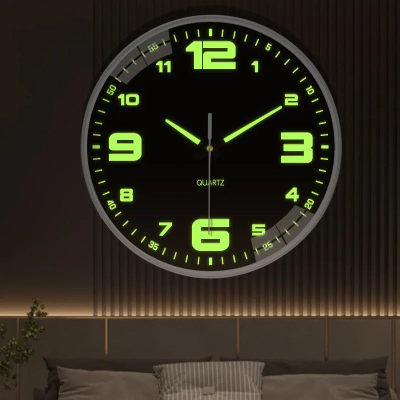 20cm round modern wall clock with luminous dial and black Arabic numerals on white face