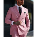 Men's grey Korean-style slim fit two-piece suit jacket and trousers on a hanger.