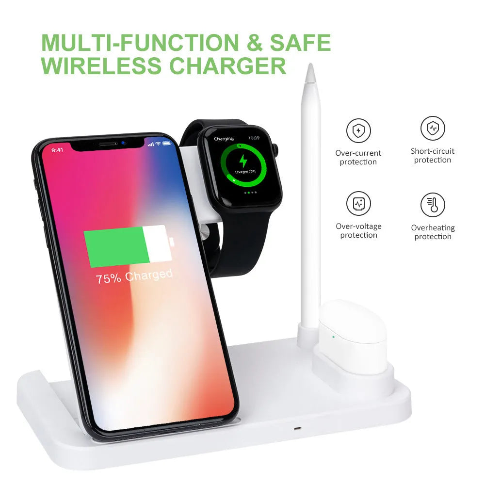 Black folding 4-in-1 wireless charger with vertical stand design for Apple devices
