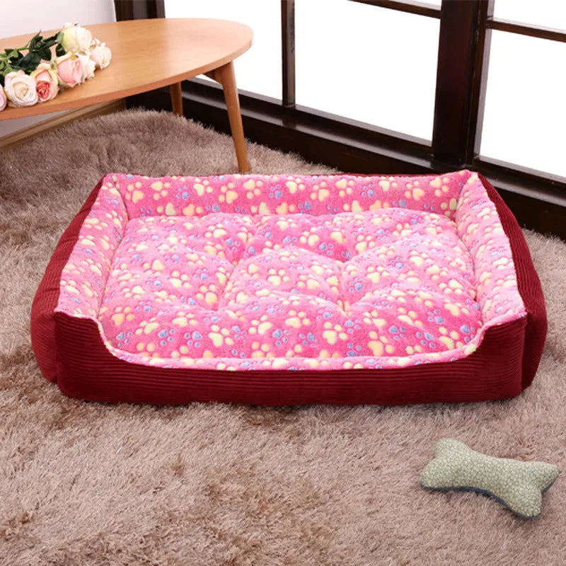 Beige soft plush sofa-style pet dog bed with raised sides for a small dog.