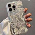Silver gray gradient feather pattern TPU phone case with three-dimensional relief for iPhone 14 Pro Max half pack style