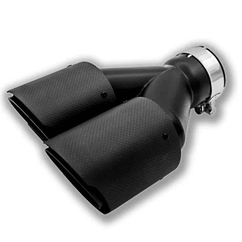 Black carbon fibre car exhaust pipe with double outlet silencer tail nozzle, 250mm size