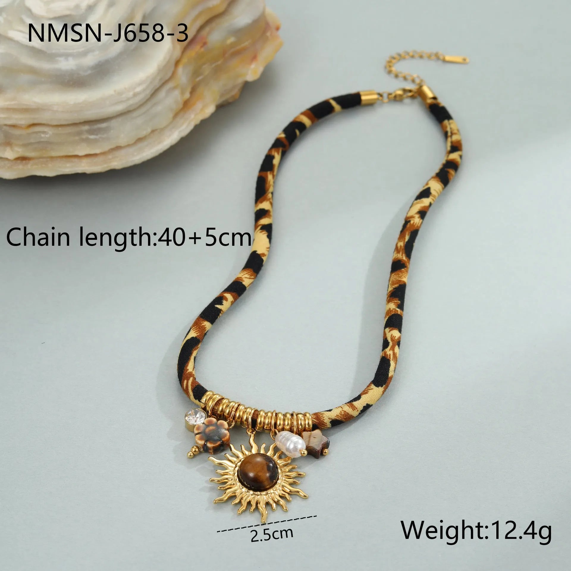 Leopard series stainless steel necklace with geometric pendant on regular chain, 18K electroplated finish