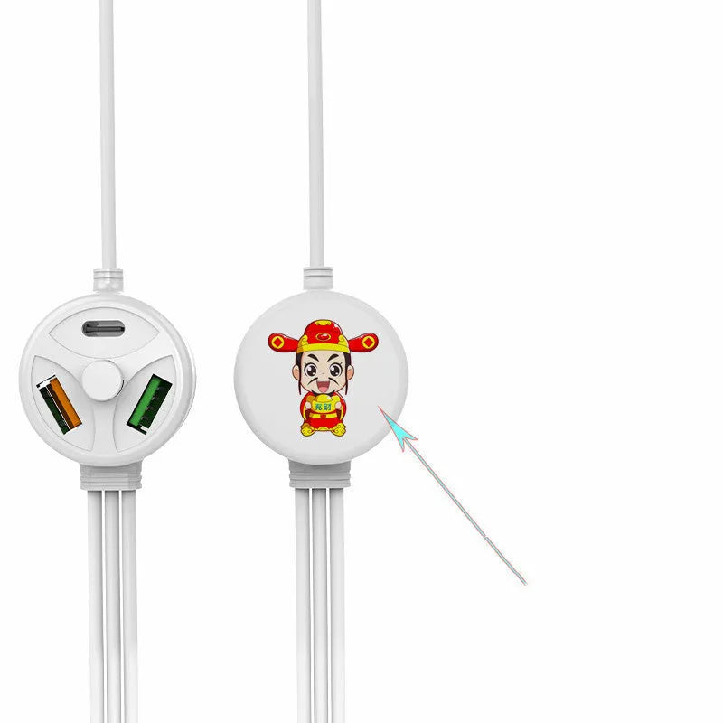 3U interface mobile charging cable with USB, Micro USB and TYPE-C connectors, 1.2 metres long