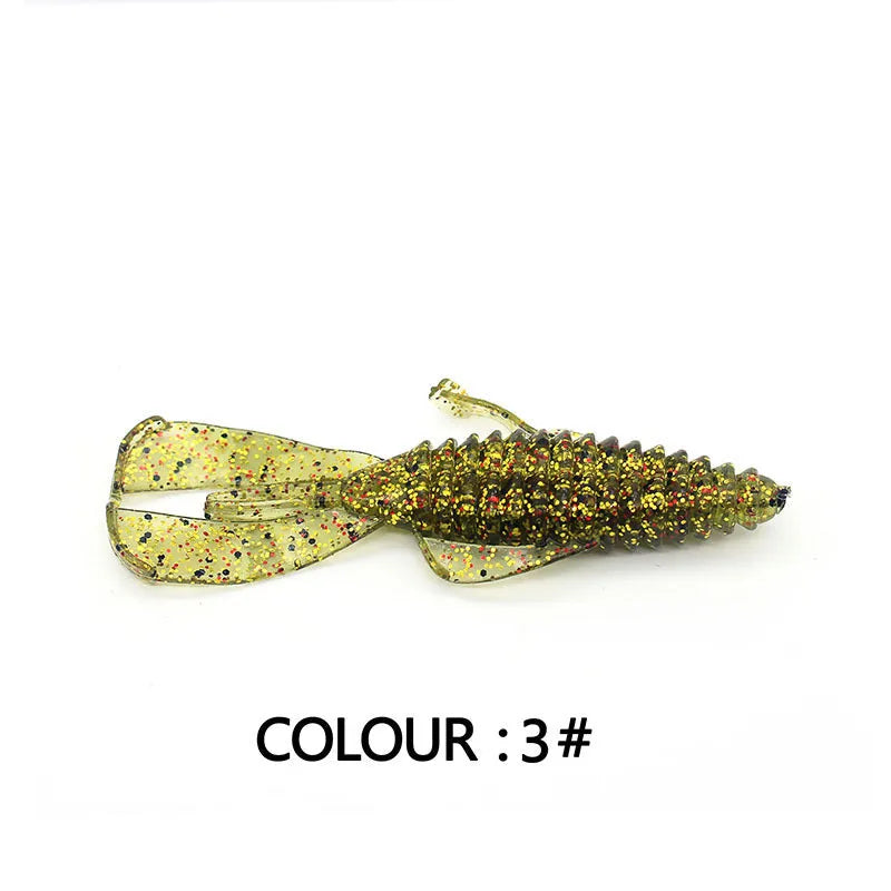 8cm PVC fishing soft bait lure in multiple colour variations against fishing tackle background