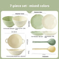 Solid colour ceramic tableware set with seven pieces in modern Japanese style design