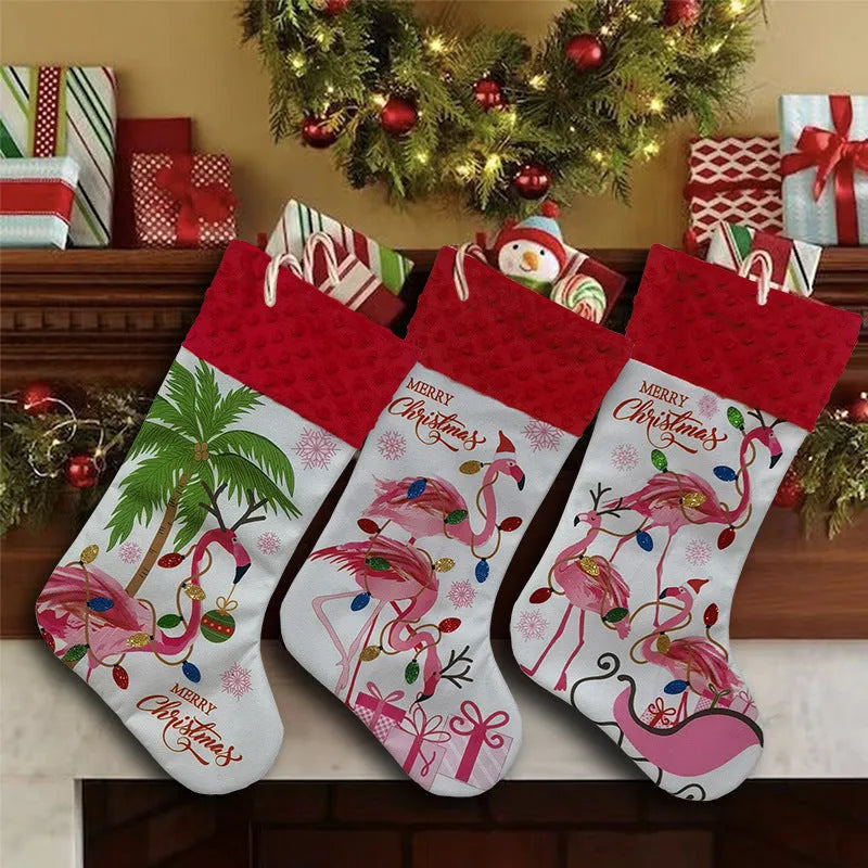 Large red cloth Christmas stocking decoration with 46cm height measurement
