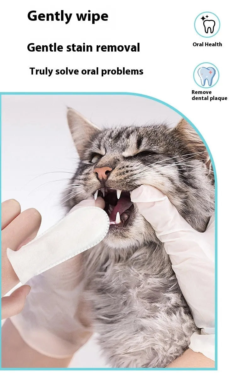50-piece pack of pet teeth cleaning finger stalls made from non-woven fabric for dogs and cats
