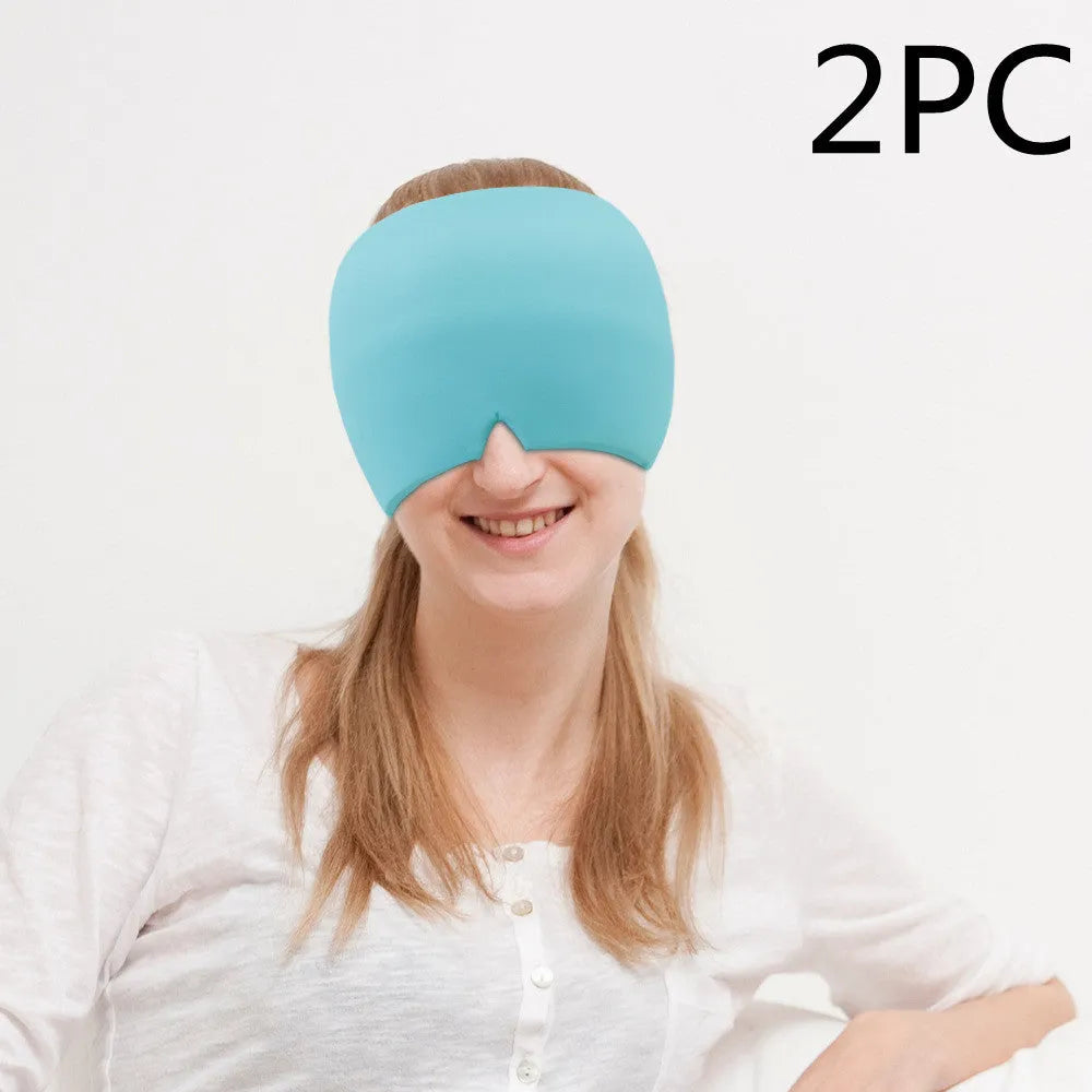 Black elastic cloth gel eye mask for headache relief measuring 22cm by 17cm