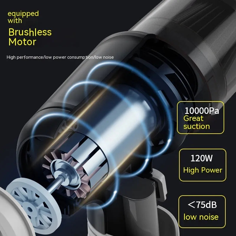 Standard Black car wireless handheld vacuum cleaner with 6KPa suction, 4000mAh battery, and Type-C port