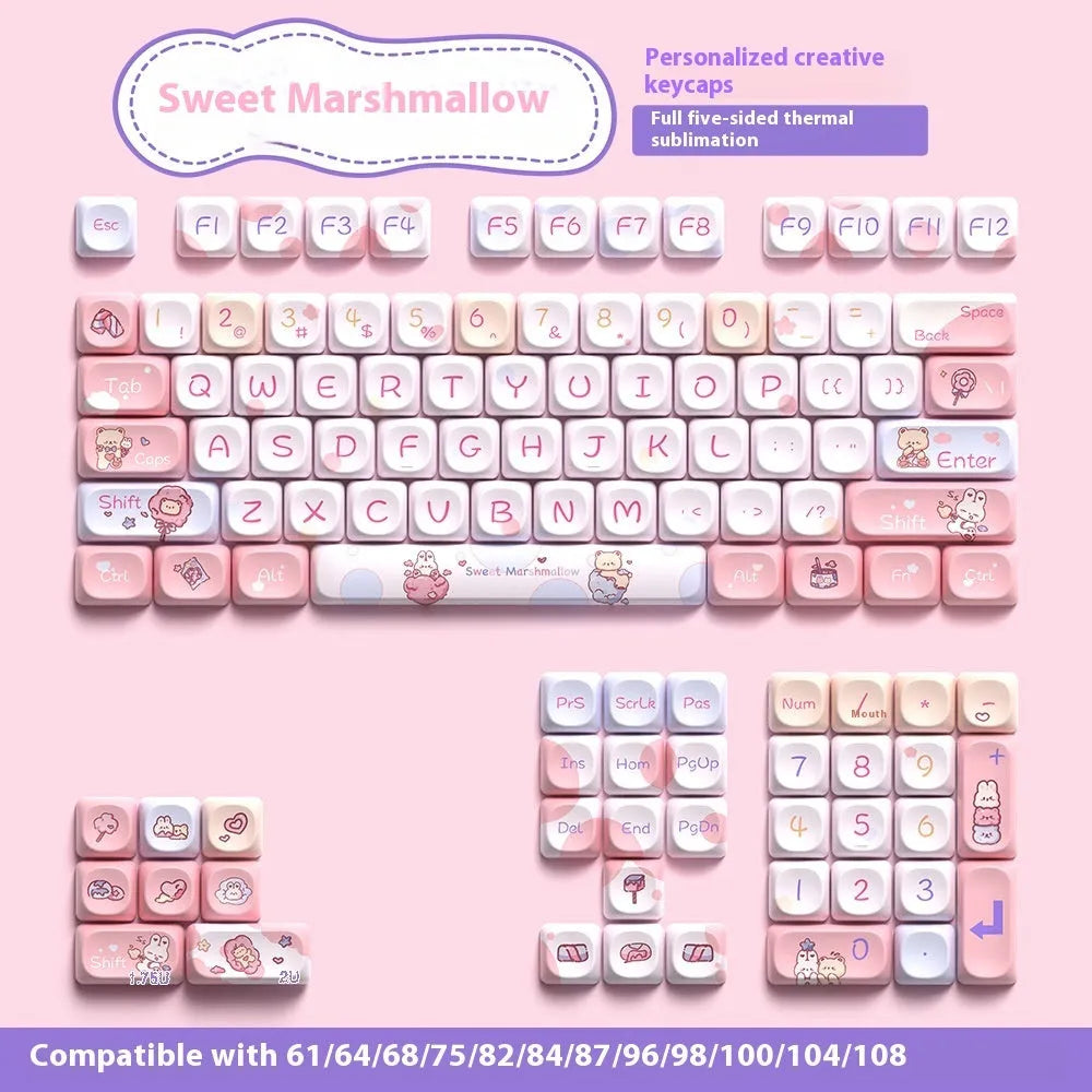 Sweet Cotton Candy colour PBT keycap set for mechanical keyboards showing 112-key and 120-key options
