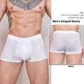 Men's thin striped nylon underwear in black, white, and dark grey colours