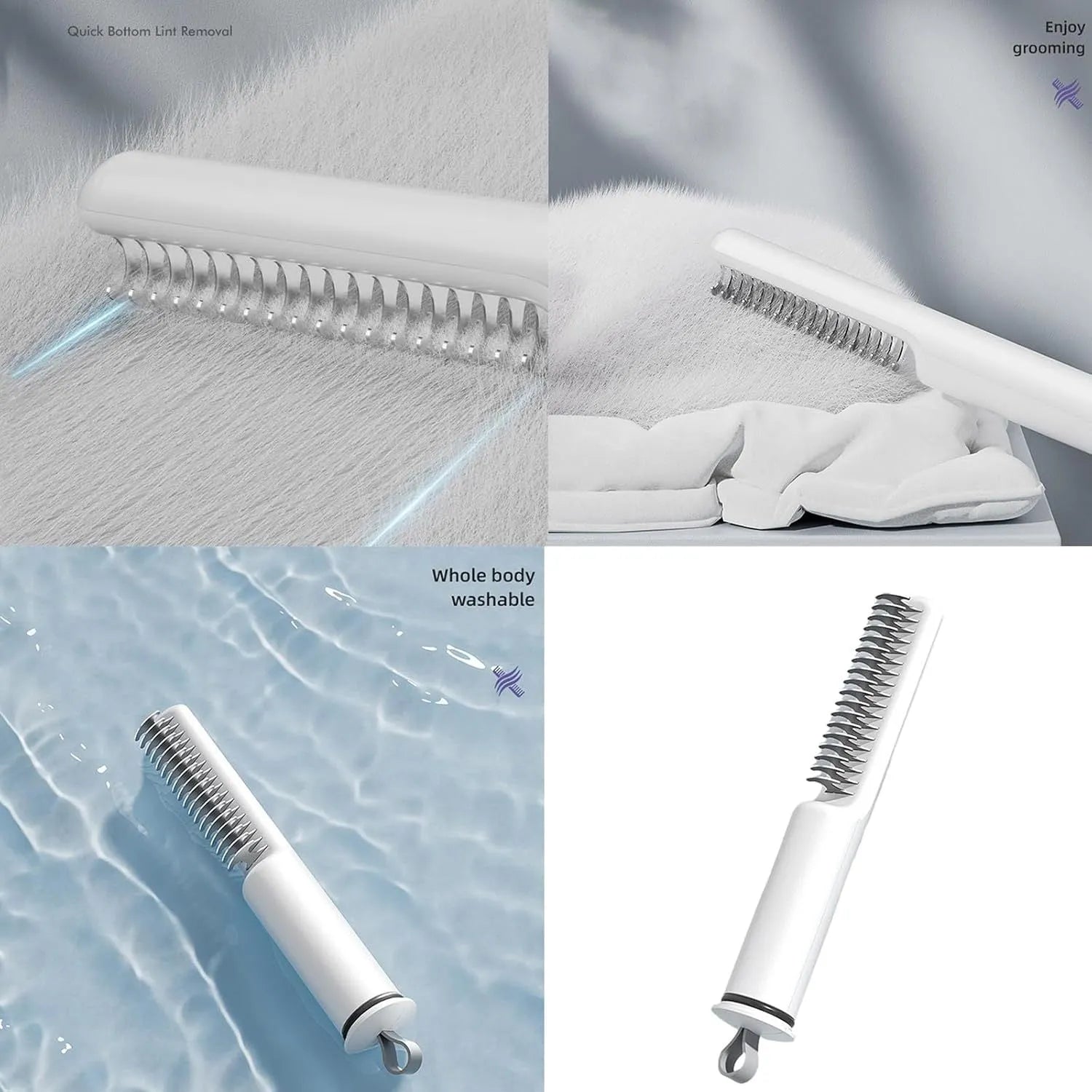 Stainless steel dog dematting comb with four different tooth configurations for removing knots and mats