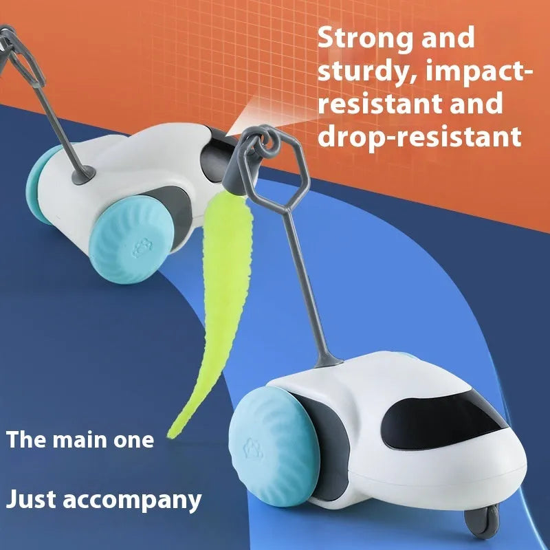 Smart running car electronic cat toy in light grey blue with motion sensors and Type-C charging port