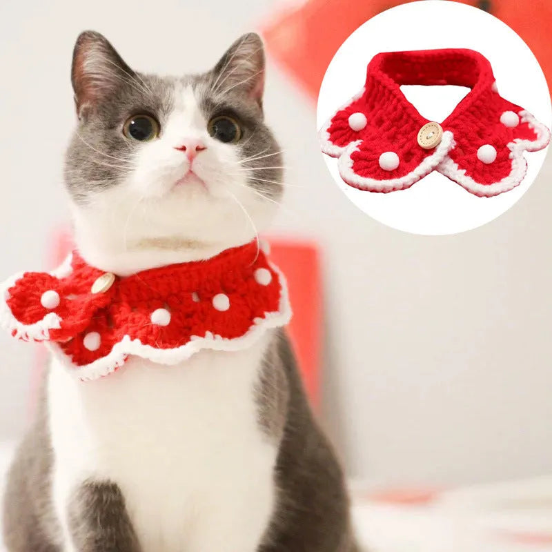 Milk cotton knitted collar with cartoon pattern for a cat, showing customisable colour options.