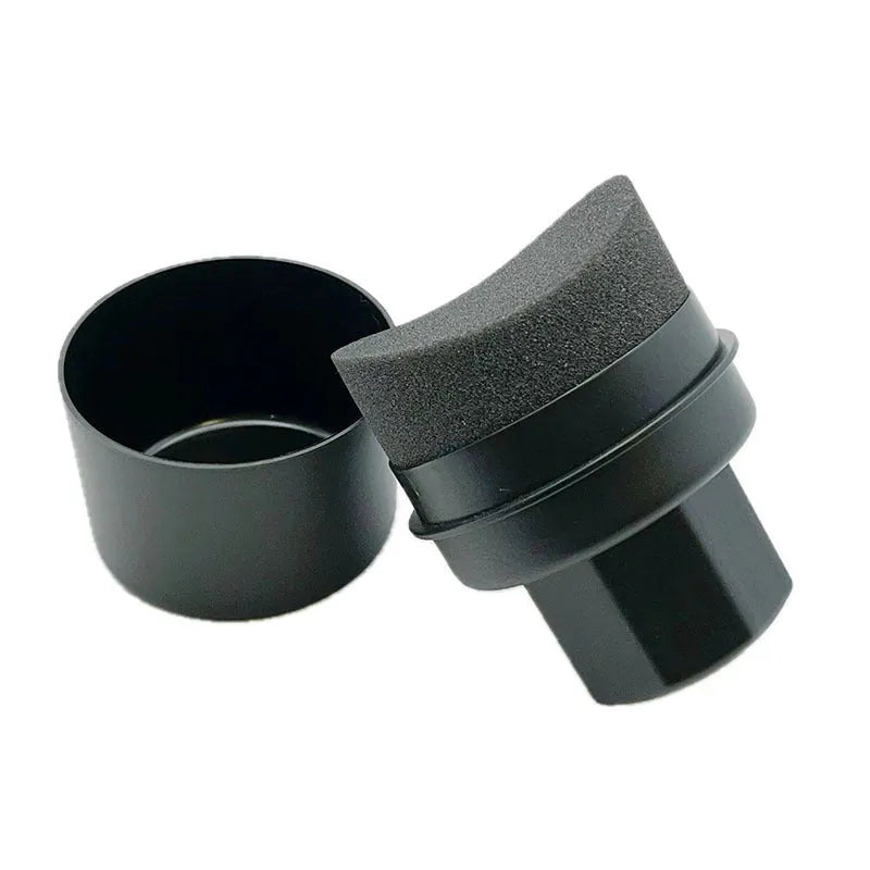 Hand-held black car tyre polishing sponge brush with lid, dimensions 85mm by 120mm, for applying tyre dressings.