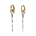 Pair of green zircon ear studs with chain, copper base, electroplated finish, two ways to wear design