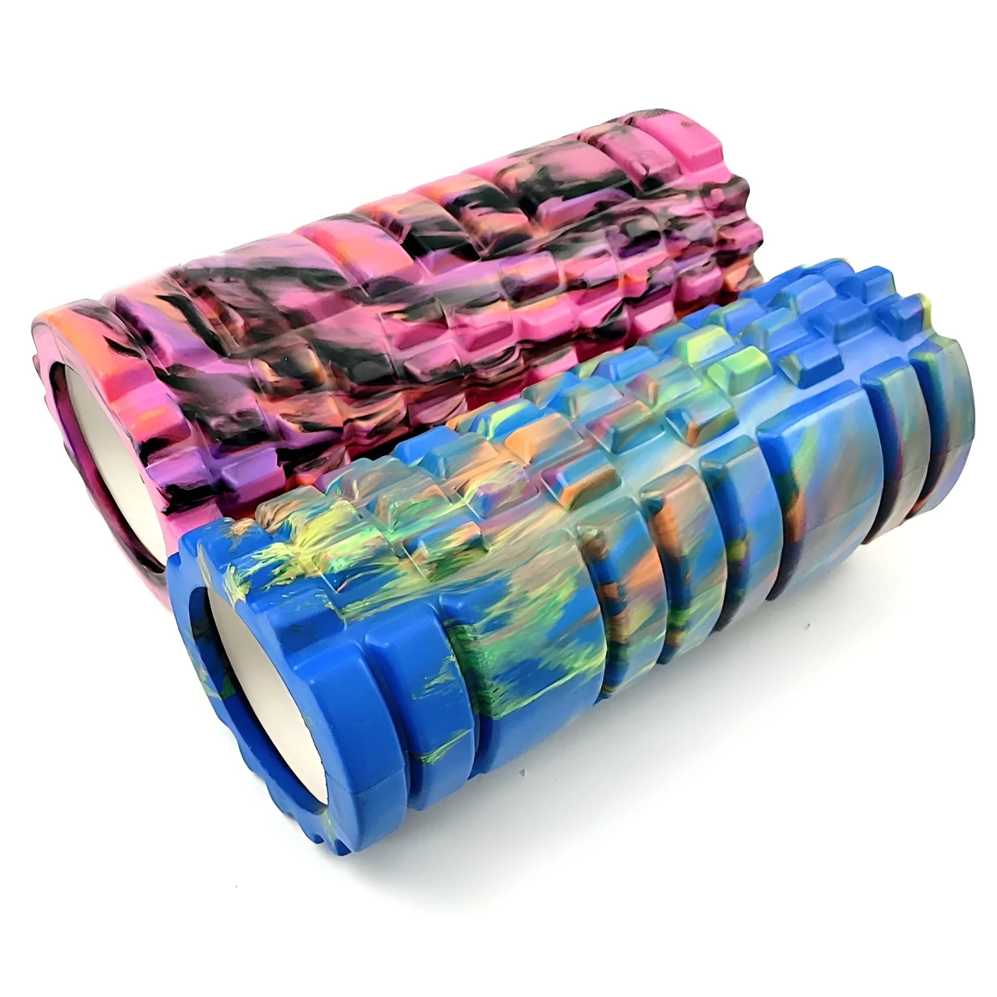 33cm long camouflage pattern EVA foam roller shown in various colour options.
