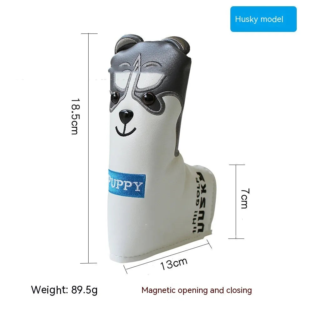 Golf putter sleeve in a themed design with PU waterproof fabric exterior and fleece lining.