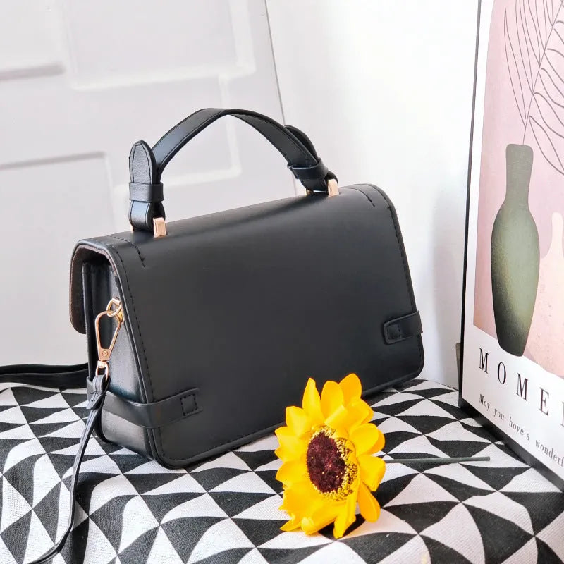 PU leather retro square pattern crossbody bag with floral decoration and file organisation compartment