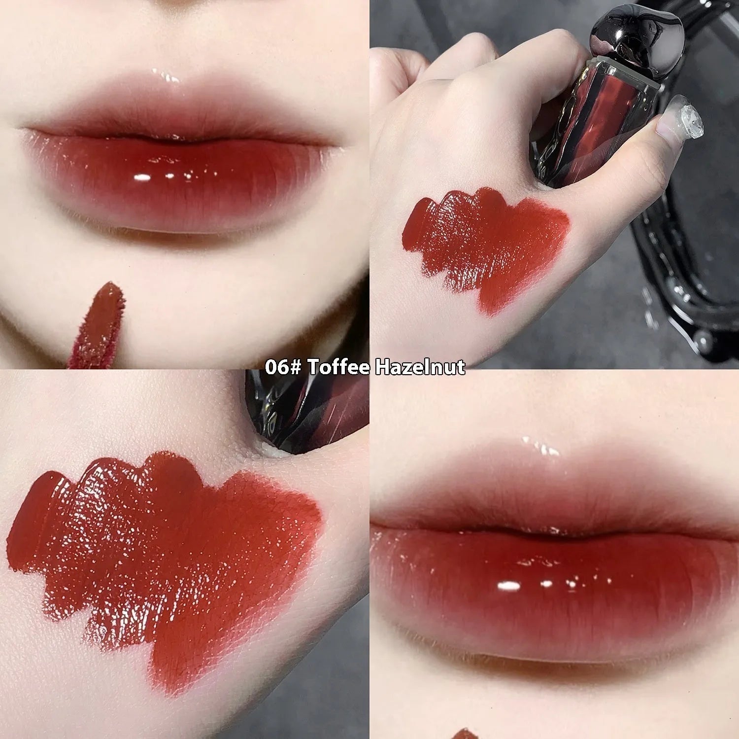 Glacier Lava Lip Lacquer cosmetic product in water-light mirror finish with seven shade number options