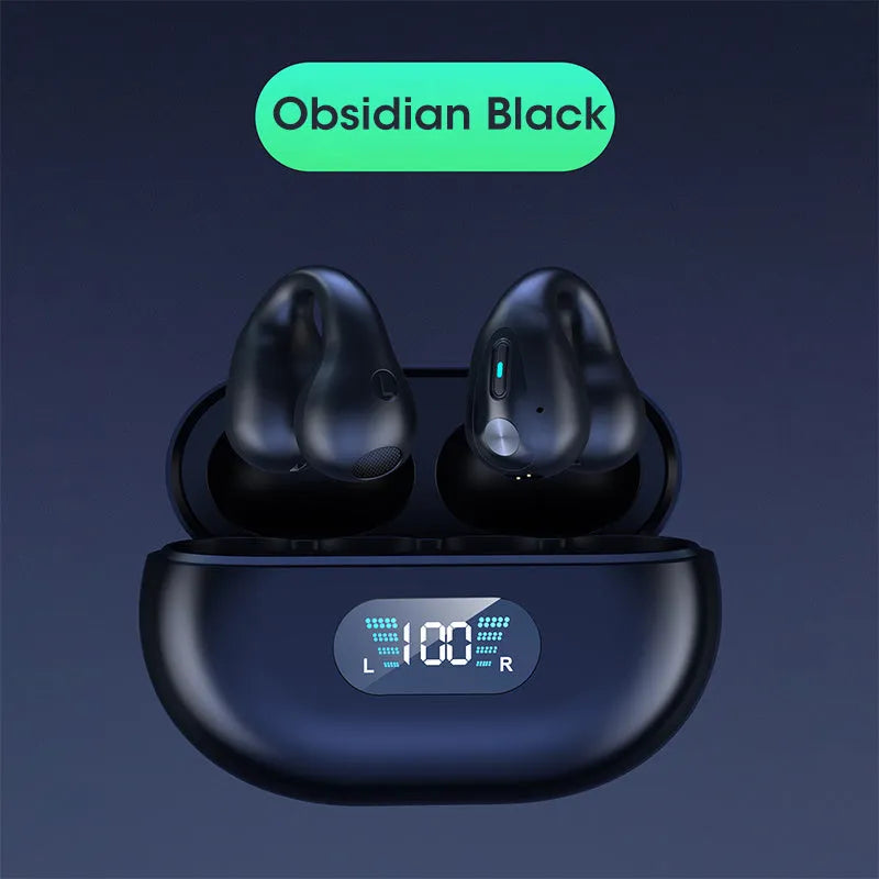 Q80 bone conduction Bluetooth headset clip in black, white, or khaki colour showing ear clip design.