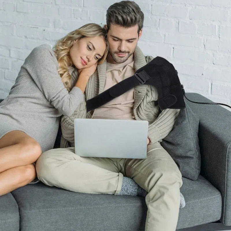 USB electric heating shoulder pad, a free-size padded wrap for neck and back pain relief.