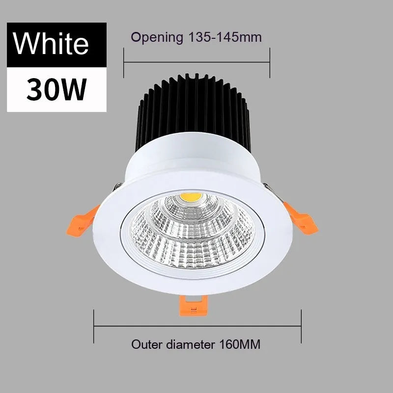 Modern recessed aluminium LED ceiling spotlight with three colour variable light settings.