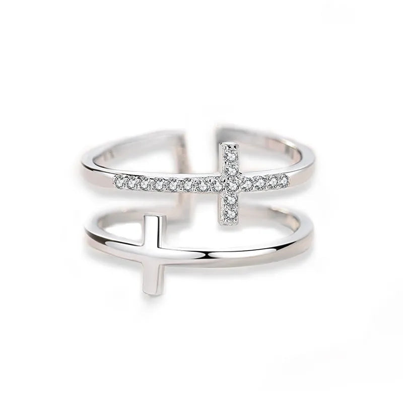 Women's adjustable copper open ring with geometric design and zircon centrepiece