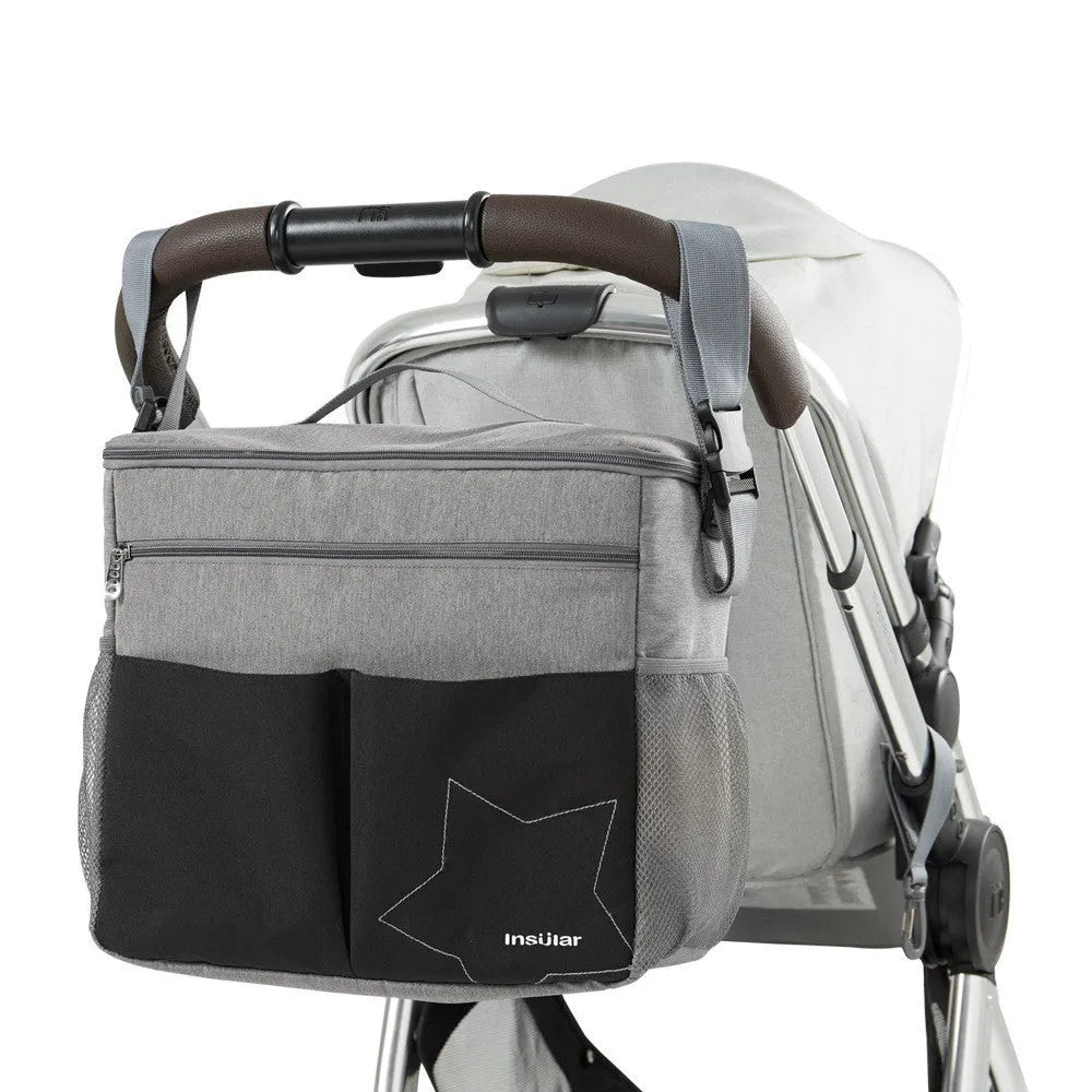 Nylon waterproof mommy bag backpack in solid colour with folds design, shoulder strap, and front open pocket