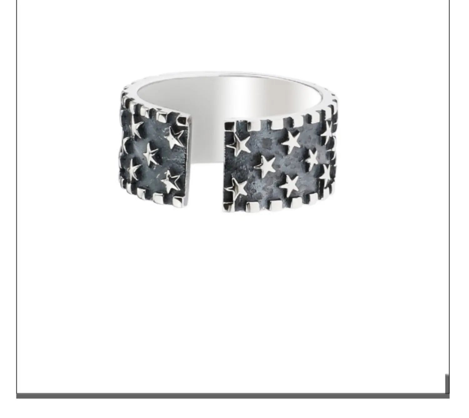 Sterling silver ring with five-pointed star design and adjustable opening
