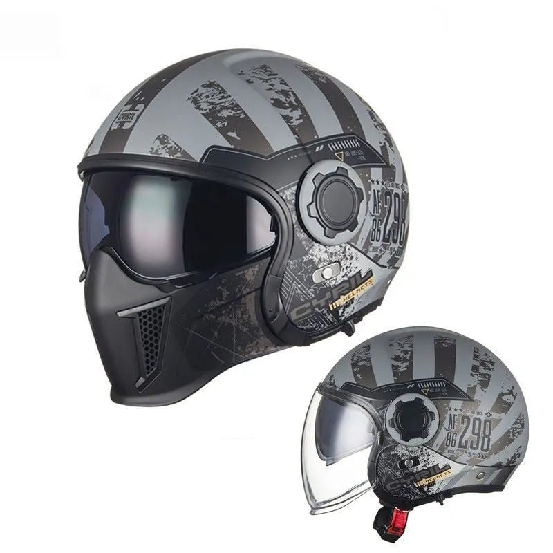 Black Warrior Retro Motorcycle Helmet ABS Full Face Clear Lenses