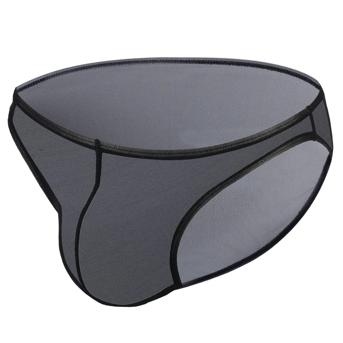 Men's black nylon triangle briefs with low waist design and quick-drying features