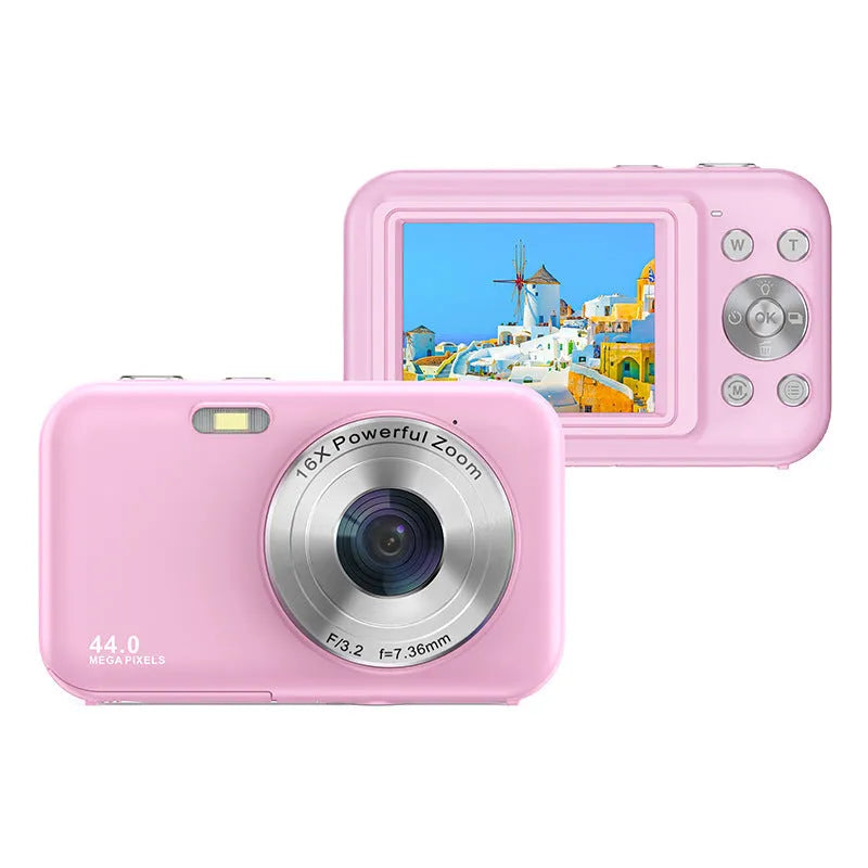DC406L children's digital camera in black, green, pink, or purple with 2.4-inch screen.