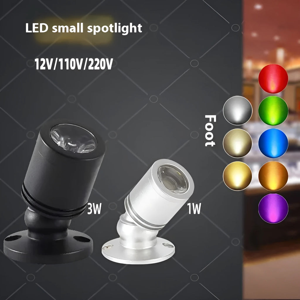 Mini Jewelly surface mounted spotlight aluminium black silver 1W 3W colour options
