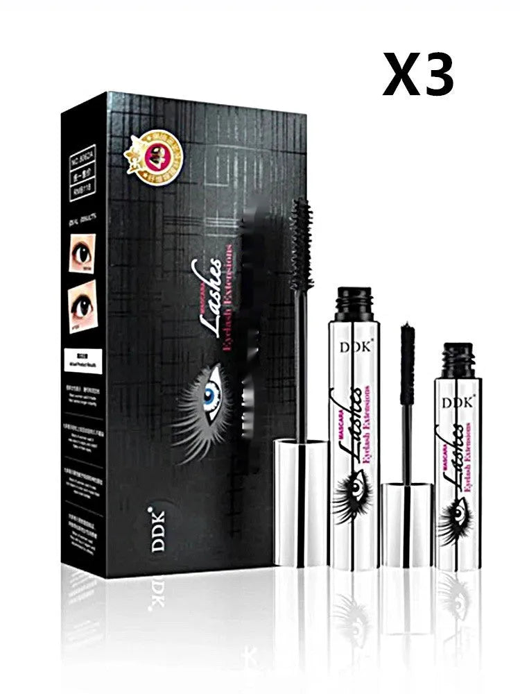Waterproof rolling mascara tube in black with rotating brush for flake-free, long-lasting lashes