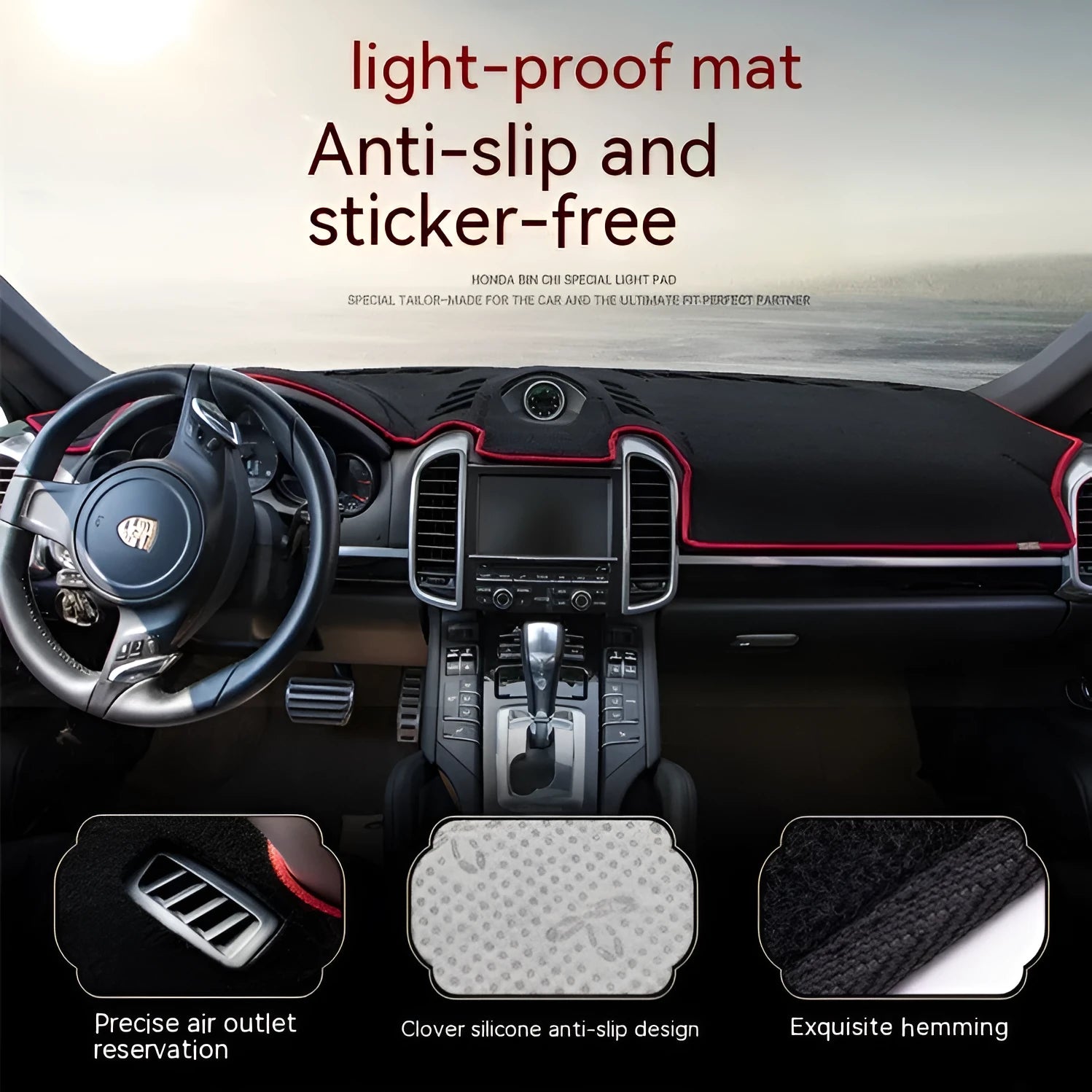 Silicone dashboard light proof pad for old Toyota Prado with coloured edge detailing