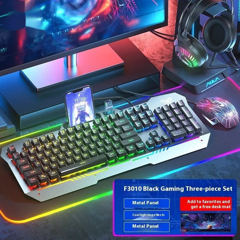 Black and white wired keyboard mouse headset bundle for desktop computer setups