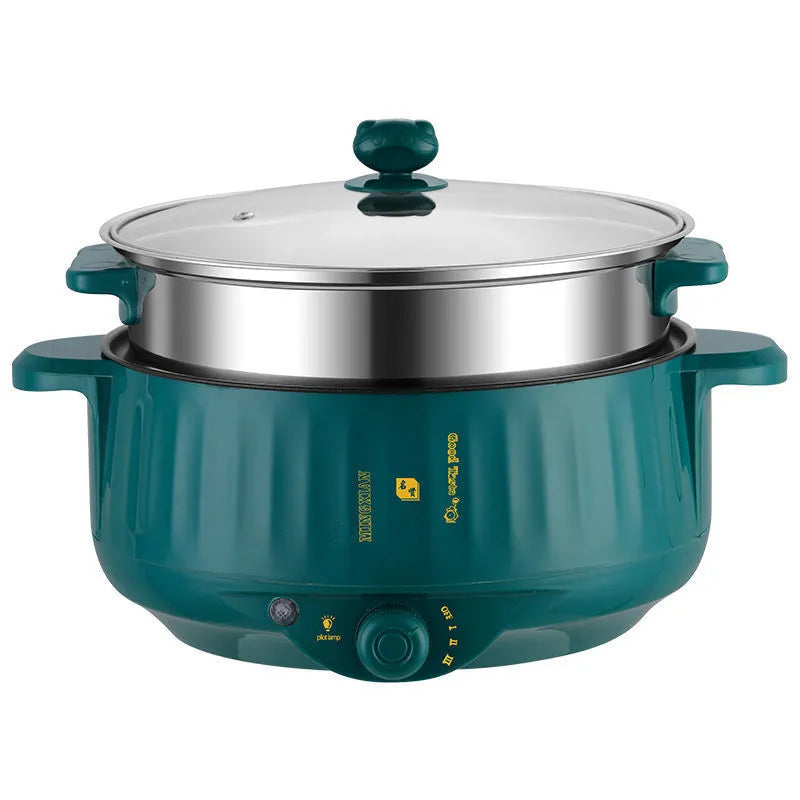 Electric non-stick pot with integrated heating element and stainless steel body in white finish