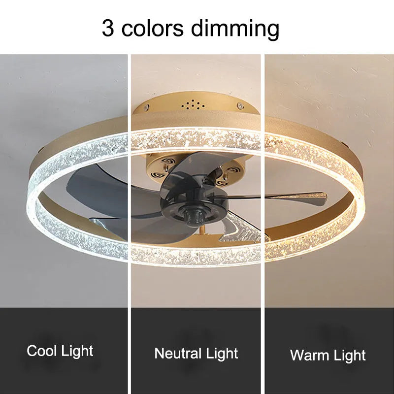 Nordic style ceiling fan lamp with remote control in coffee gold colour, 50cm diameter with LED lights