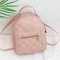 Hard white Korean style embroidered girls backpack showing sandwich pocket and soft carry handle.