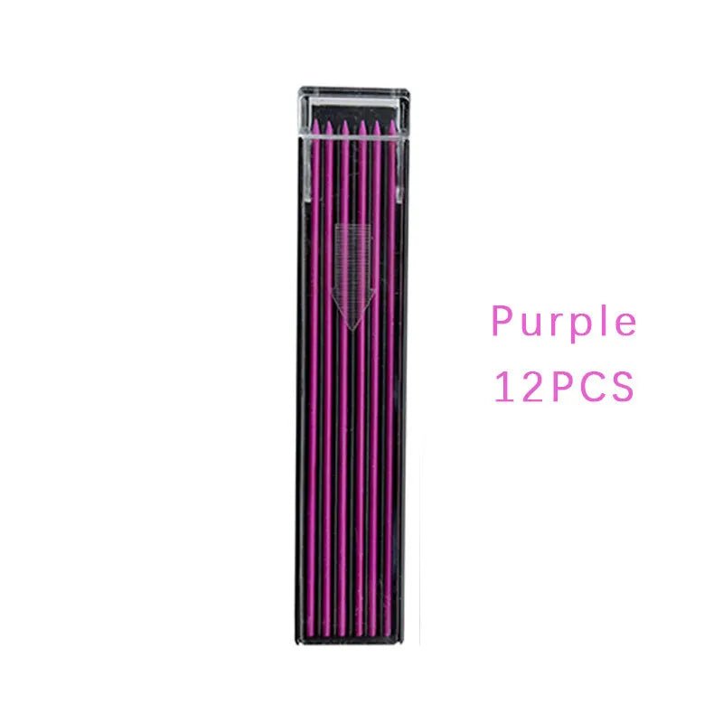 Boxed mechanical pencil lead refills in rainbow colours with plastic tube packaging for drawing