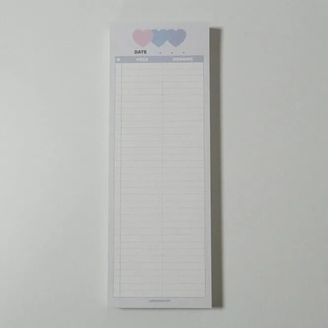 Vertical double-sided English words notepad in B5 half size with pink, purple and blue colour options