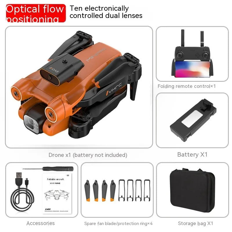 P12 Black and Orange quadcopter drones with HD cameras showing folded and unfolded positions