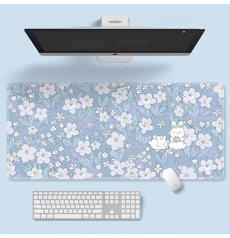 Large flower pattern computer mouse pad with natural rubber base showing floral cartoon design options