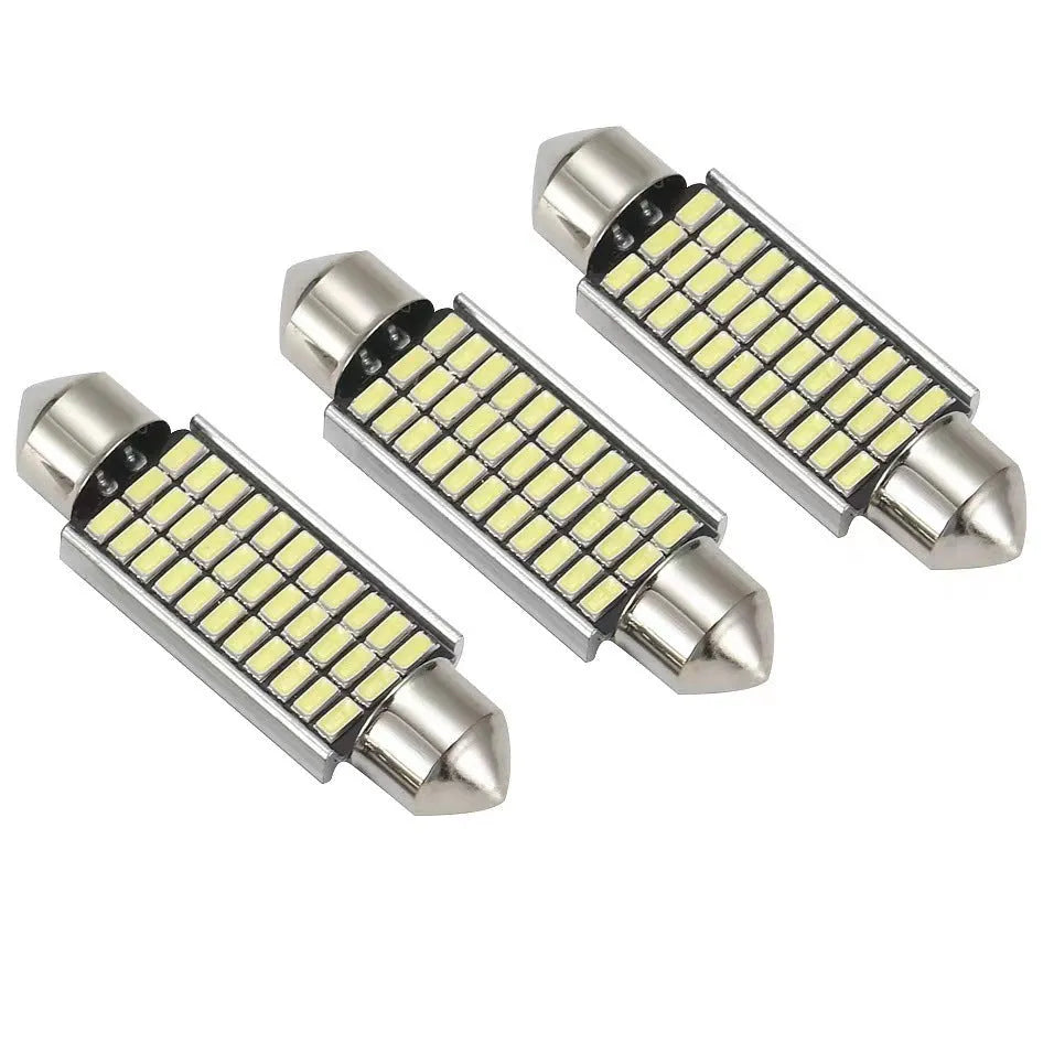 White aluminium double-tip car interior roof light for reading and license plate illumination.