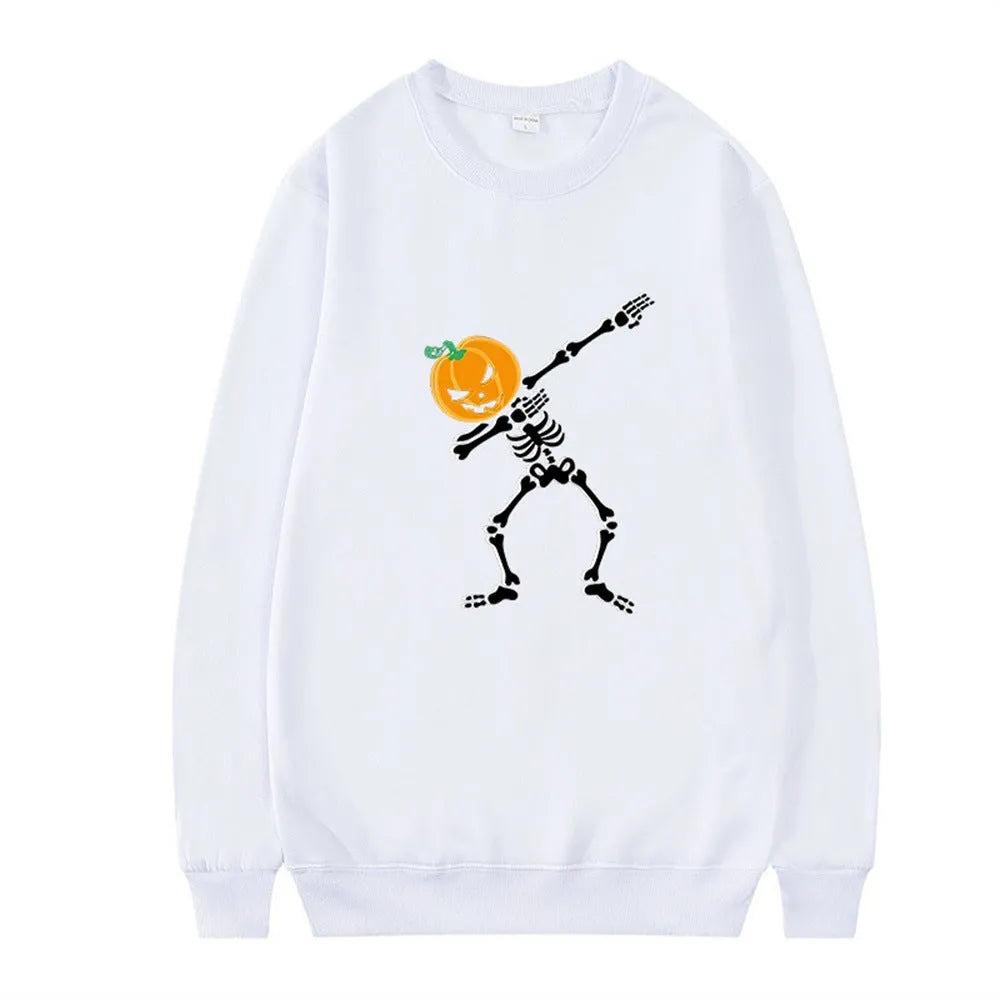 Women's printed long sleeve crew neck top in a cotton blend fabric on a hanger.