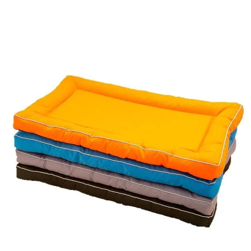 Breathable Oxford cloth kennel pad for dogs in orange, blue, gray, and dark green, available in sizes S to XXL