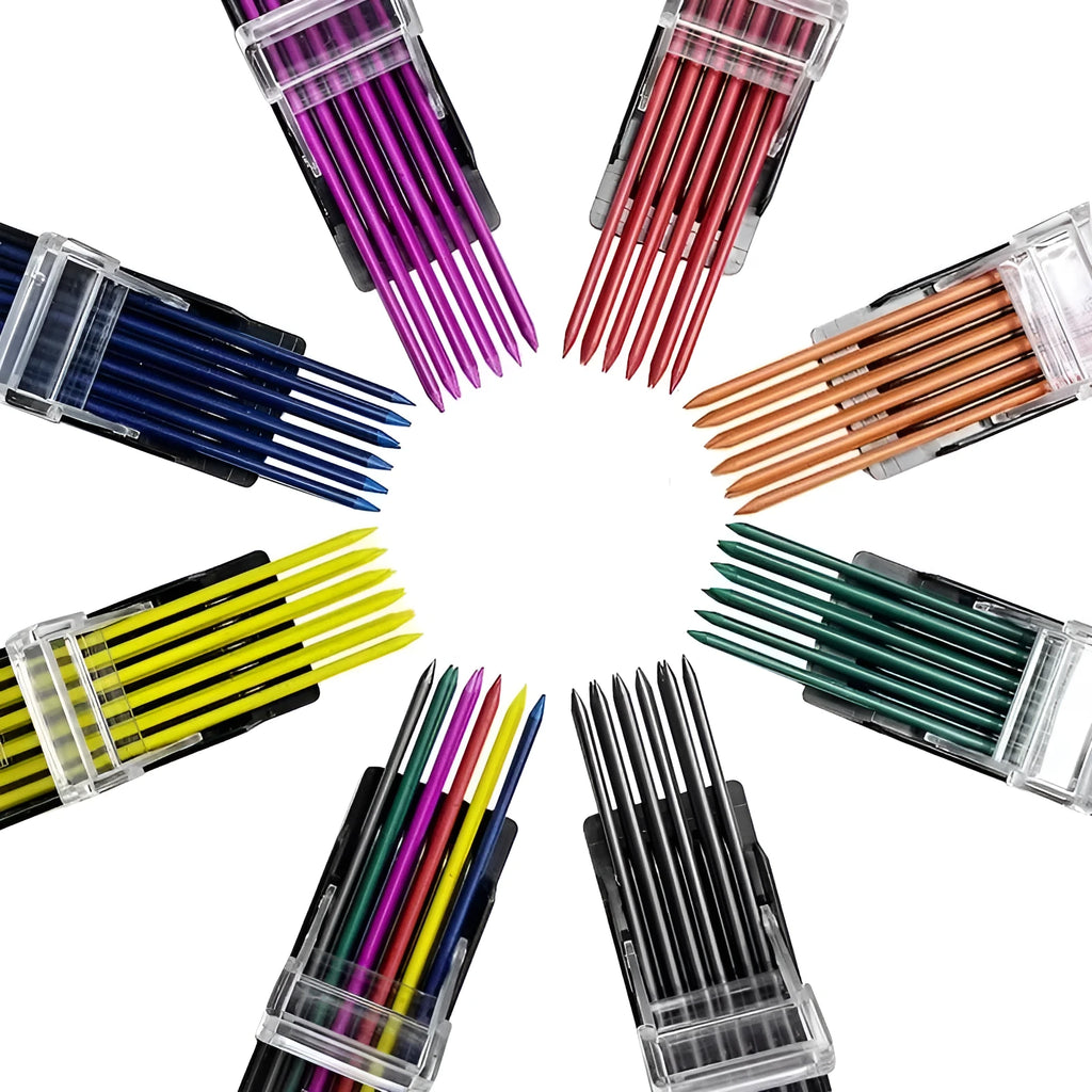 Boxed mechanical pencil lead refills in rainbow colours with plastic tube packaging for drawing